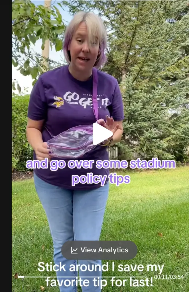Screenshot of video about game day tips by a Vikings fan. 